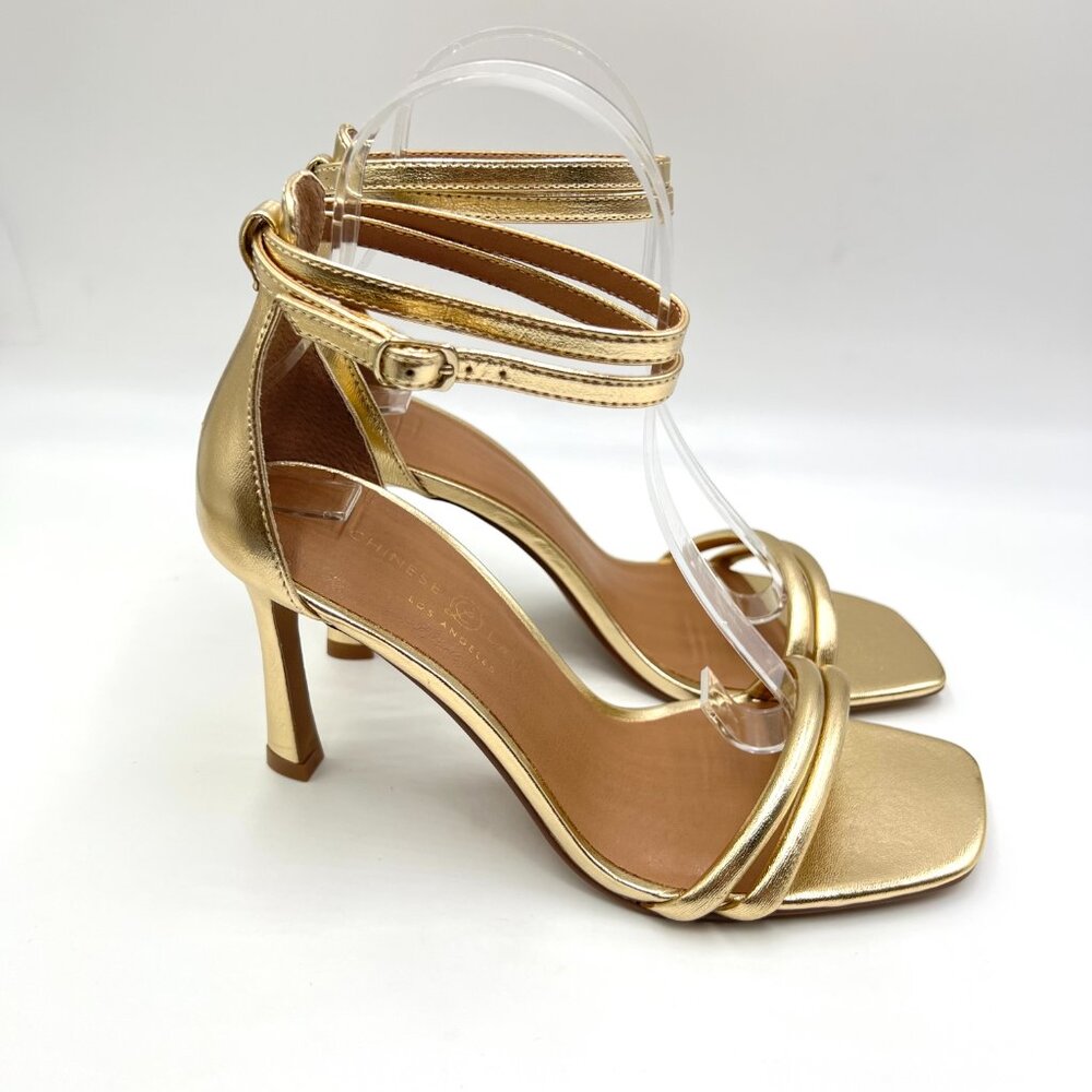 Chinese Laundry Womens Size 8 Gold Vegan Leather Dress Sandals Heels Shoes